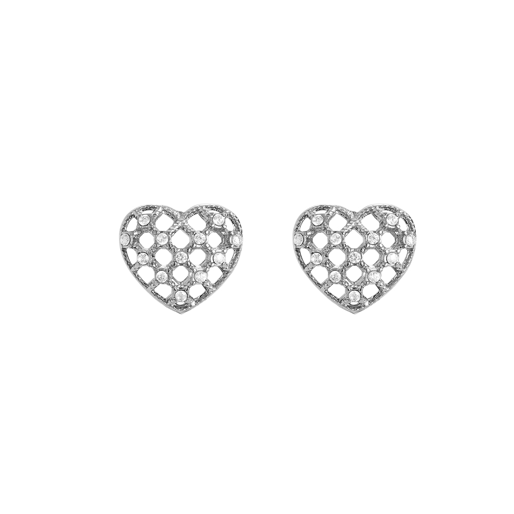 1.2cm Elegant Diamond Heart Stainless Steel Earrings      