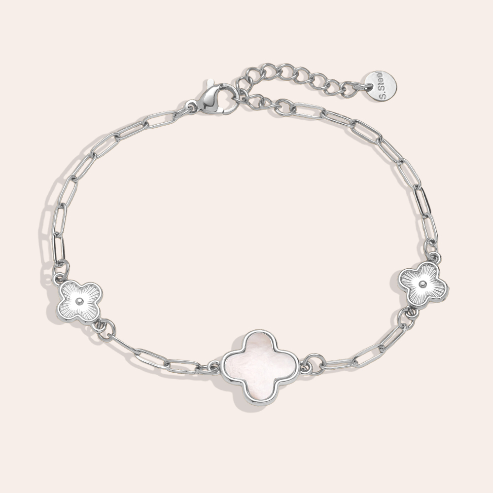 17cm mother-of-pearl four-leaf clover flower stainless steel bracelet  