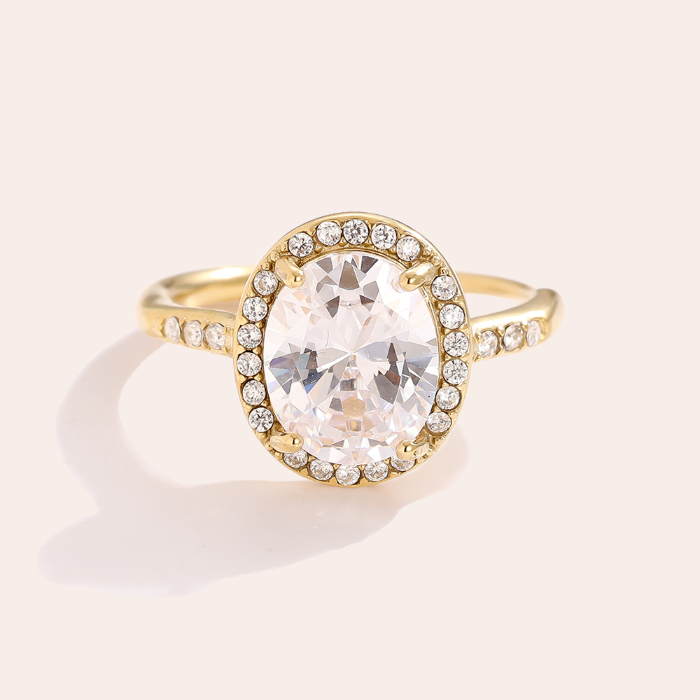 Big Oval Diamond Stainless Steel Ring   