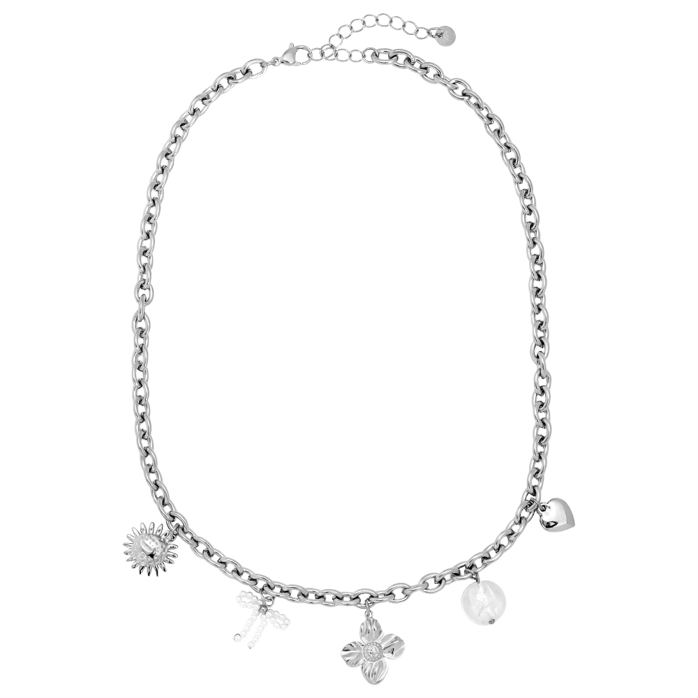43cm sun, flower, heart and pearl pendant stainless steel necklace