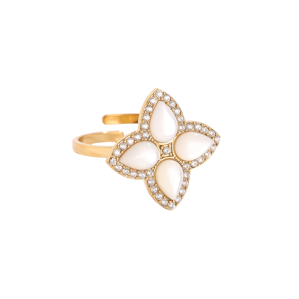 Diamond Luckly Flower stainless steel ring    