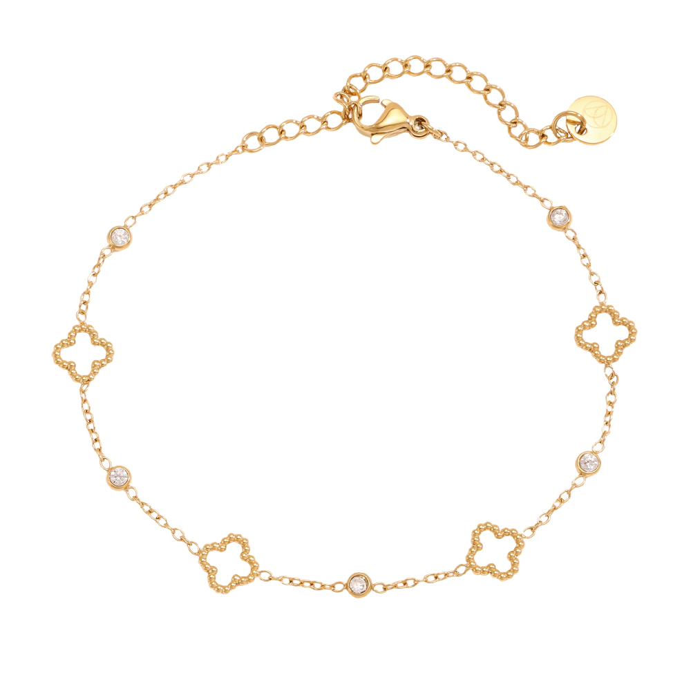 Stainless steel bracelet, 16.5 cm, featuring a small shamrock with a mini zirconia
