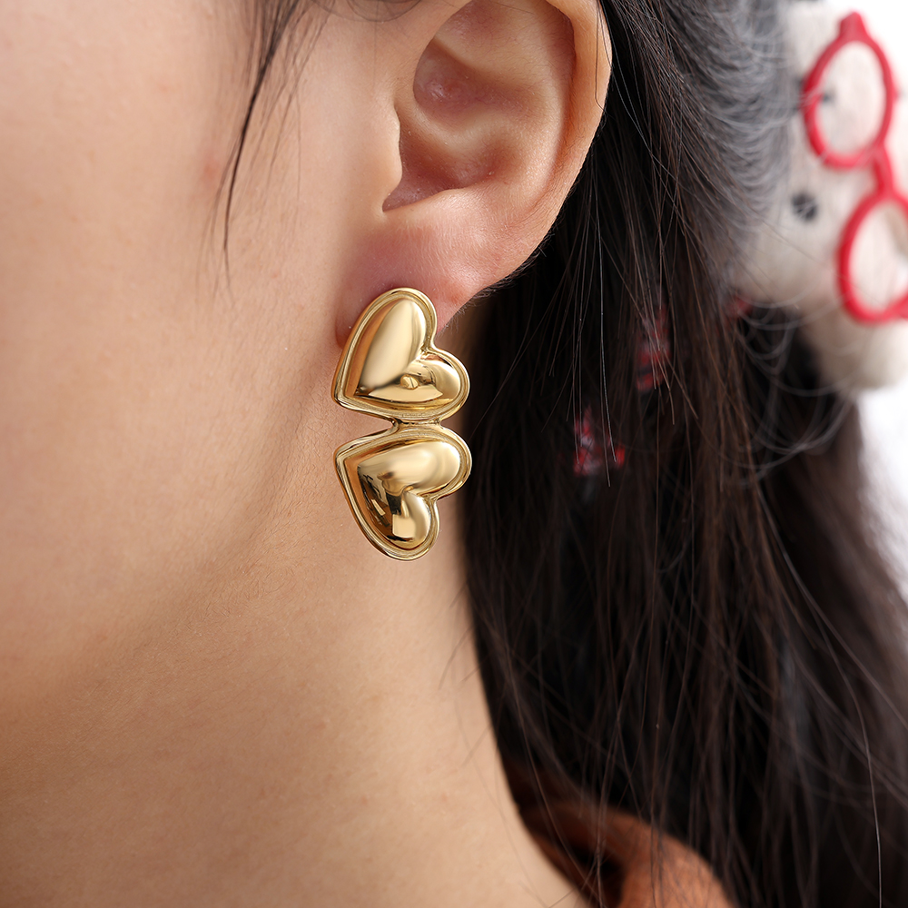 17*35mm Two Hearts stainless steel earrings        