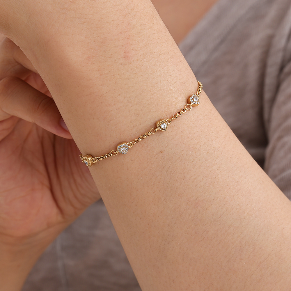 Stainless steel bracelet 17cm Multi Diamond Hearts
