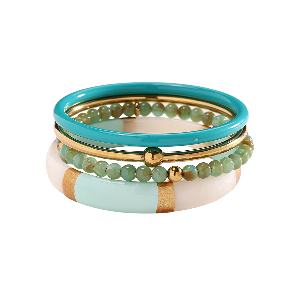 Stainless steel bangle set 6.5cm width 4 pieces acrylic  