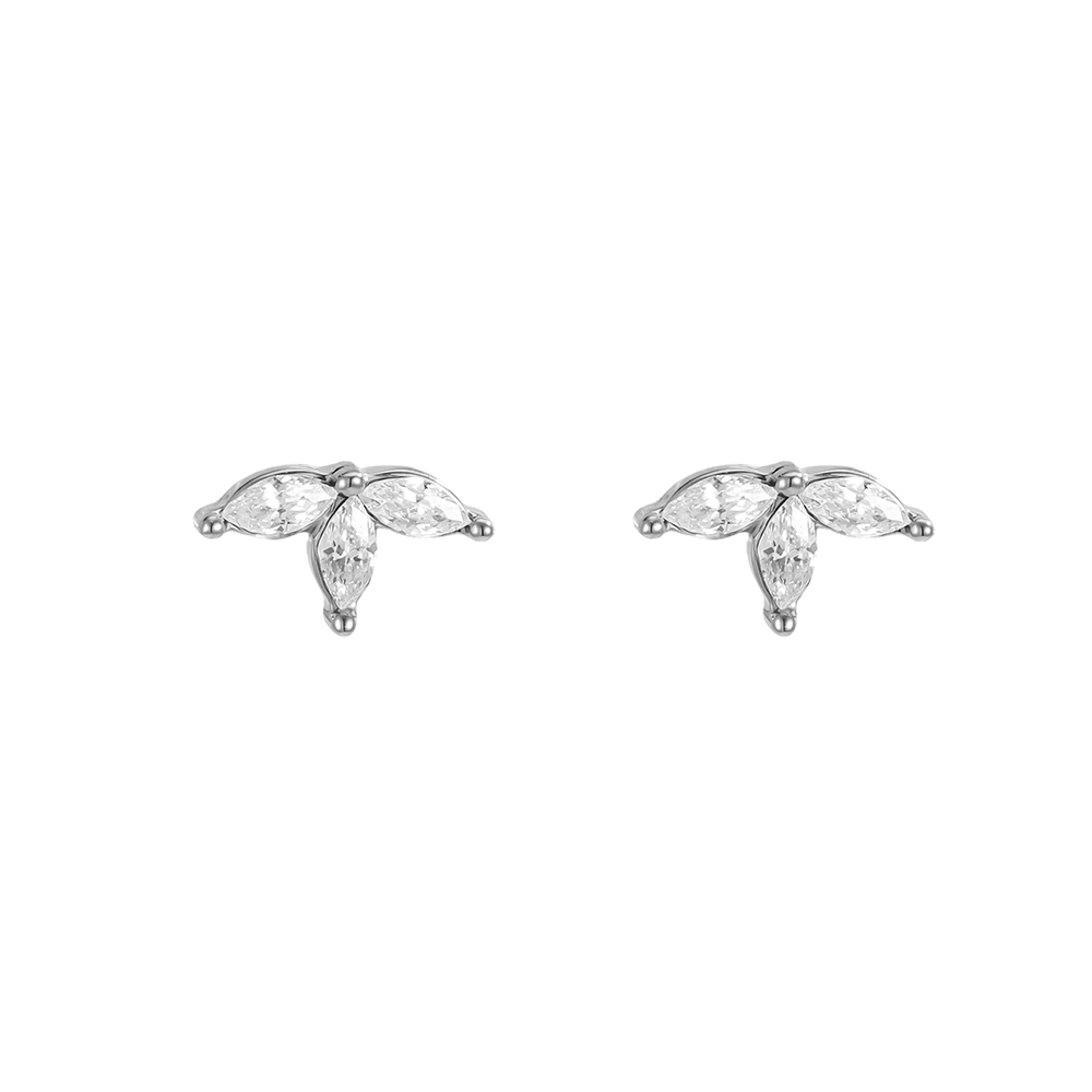 8mm zirconia leaf stainless steel earrings      