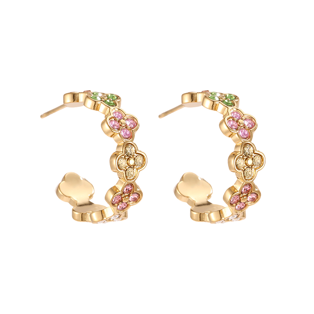 Stainless steel earrings 2.5cm Diamond Lucky Flower Hoop