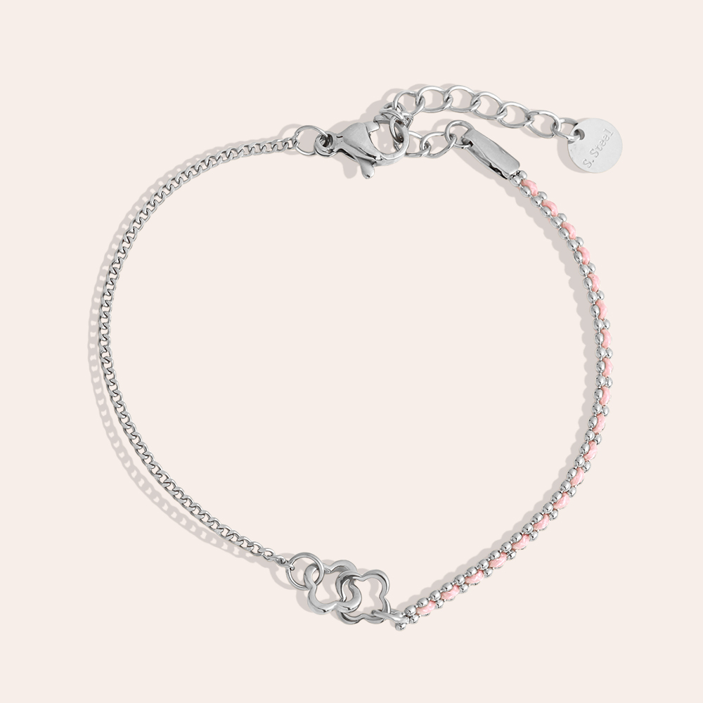 Stainless steel bracelet 16cm two simple flowers
