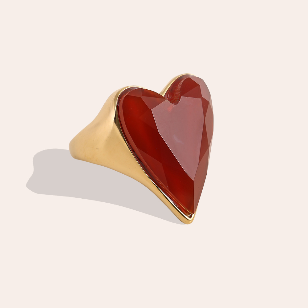 Red Carnelian Heart stainless steel ring    