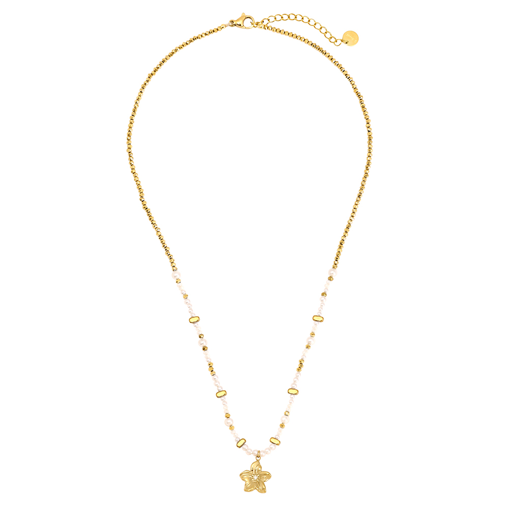 40cm Nice Flower And Pearl Stainless Steel Necklace  