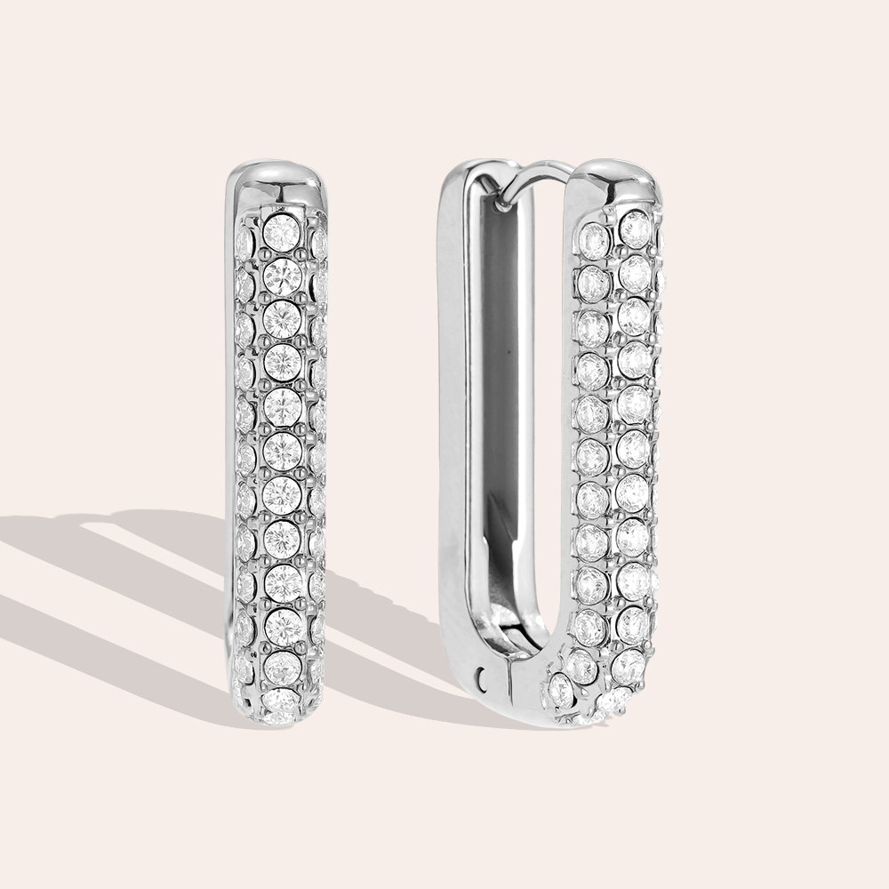 13*24mm Diamond Oval Hoop Stainless Steel Earrings     