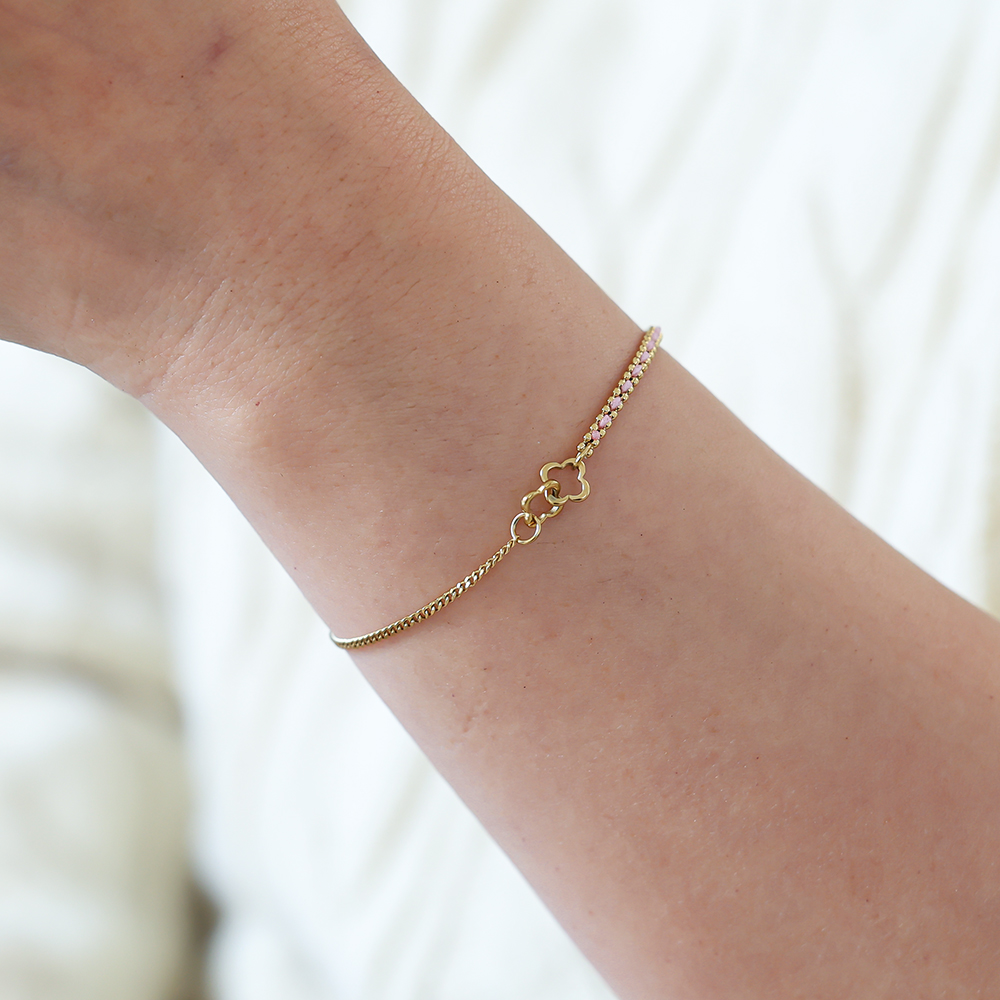 16cm two simple stainless steel flower bracelet       