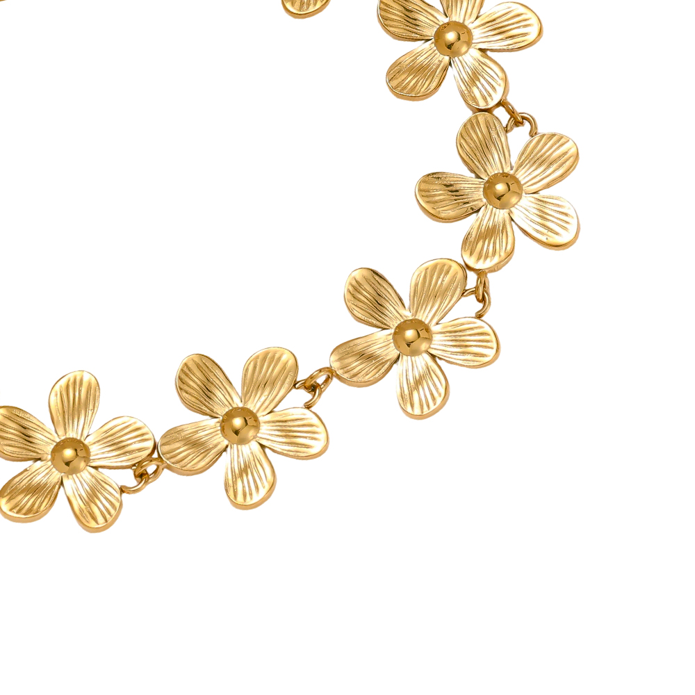 17cm golden flowers stainless steel bracelet  