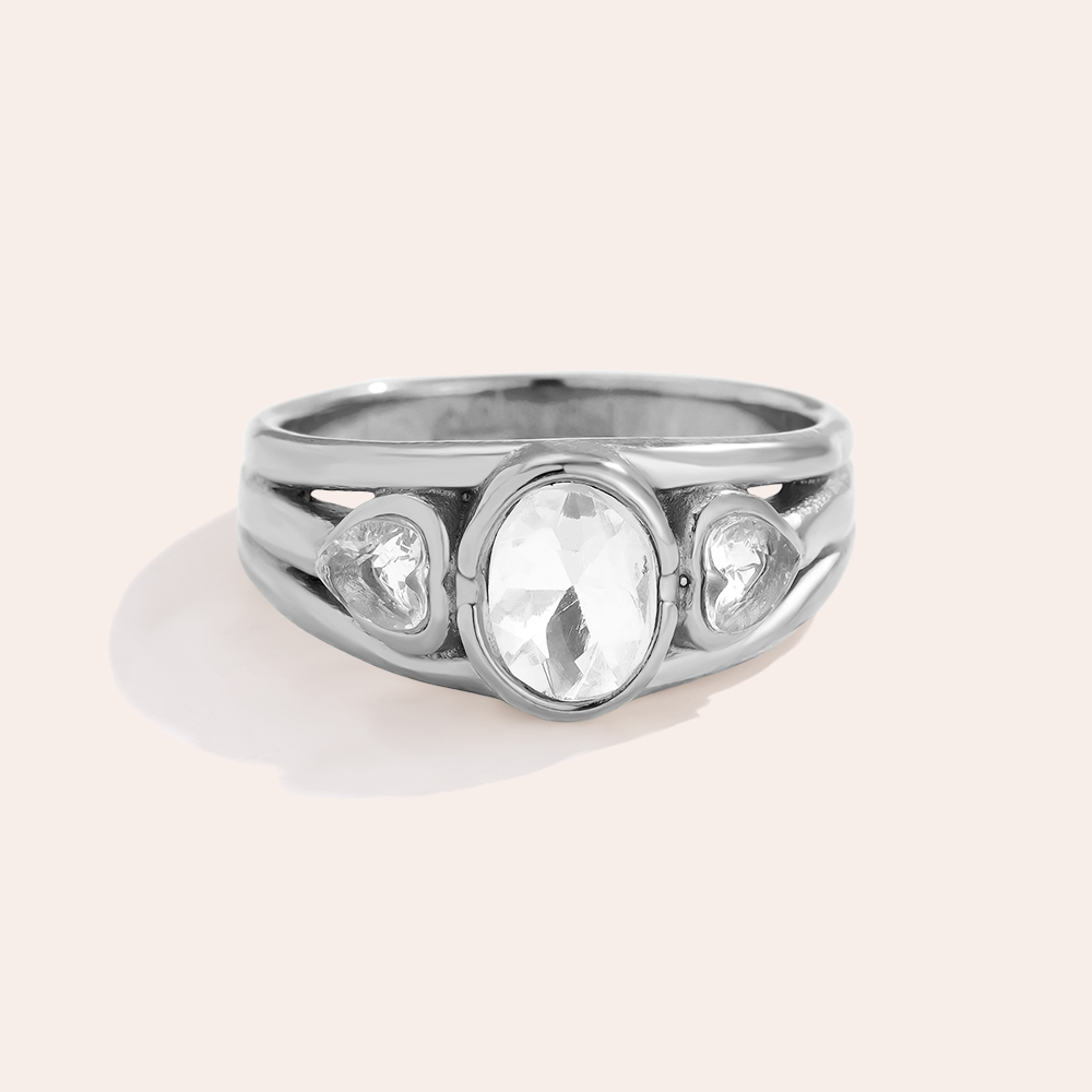 Stainless steel ring Vintage Look Oval Diamond