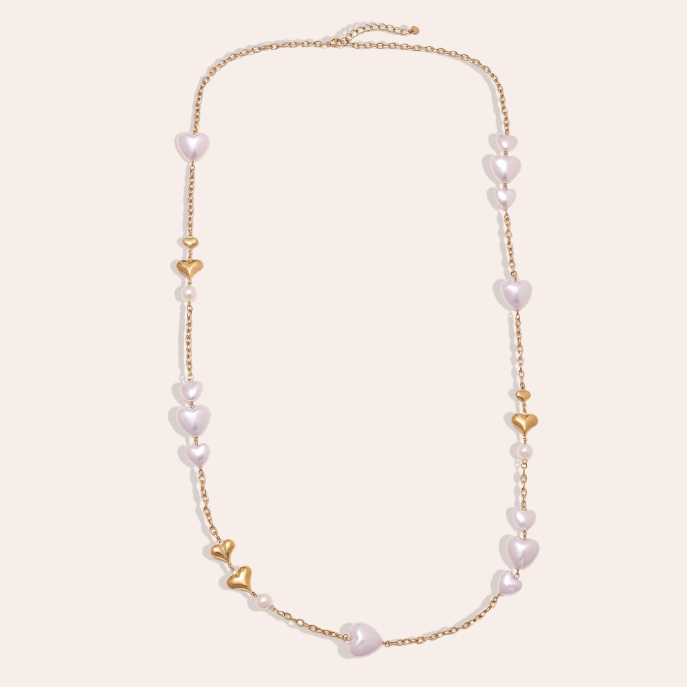 102cm Acrylic Hearts And Gold Hearts Stainless Steel Necklaces  