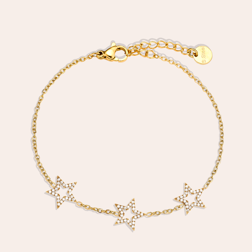 17cm Three Diamond Star stainless steel bracelet