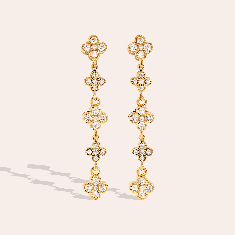 2.4cm Diamond Flower Chain Stainless Steel Earrings      