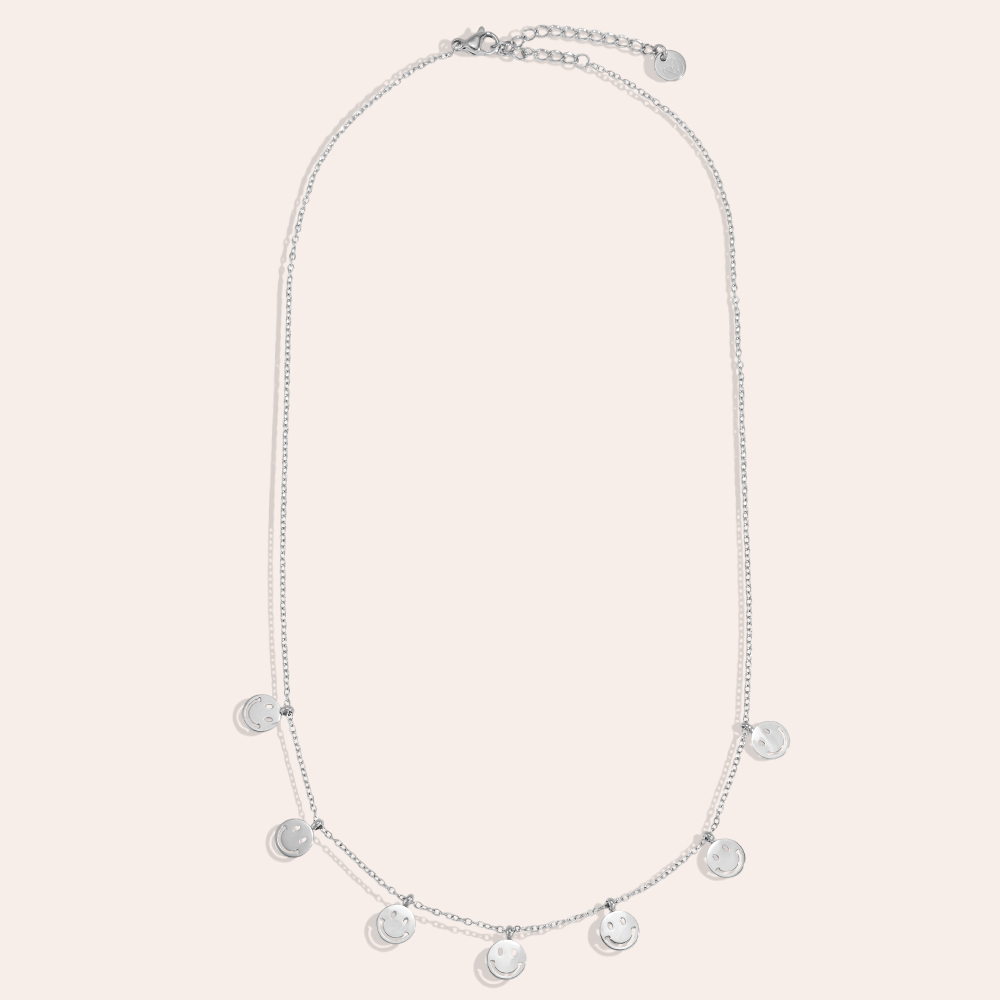 Stainless steel necklace, 40cm, with lots of little smiley faces