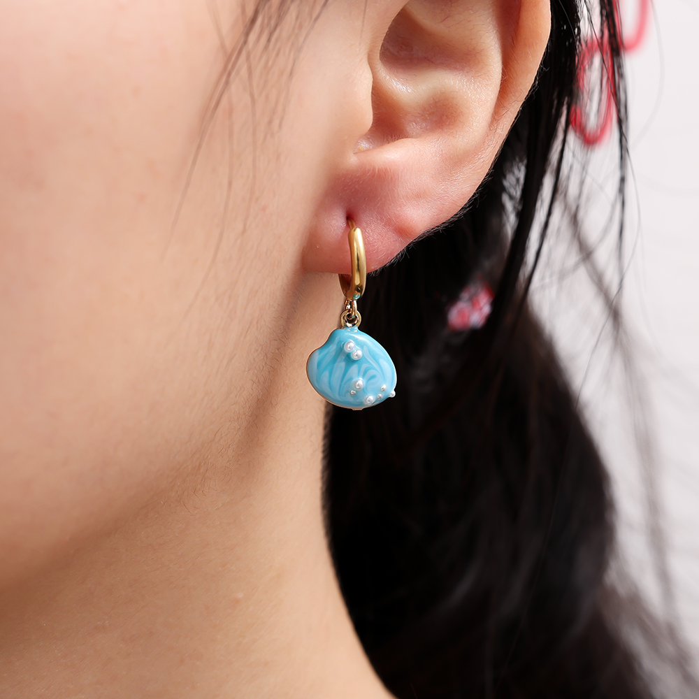 1.2*2.5cm blue shell stainless steel earrings     