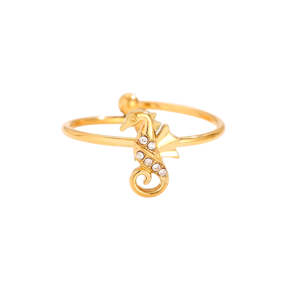 Diamond Sea Horse stainless steel ring    