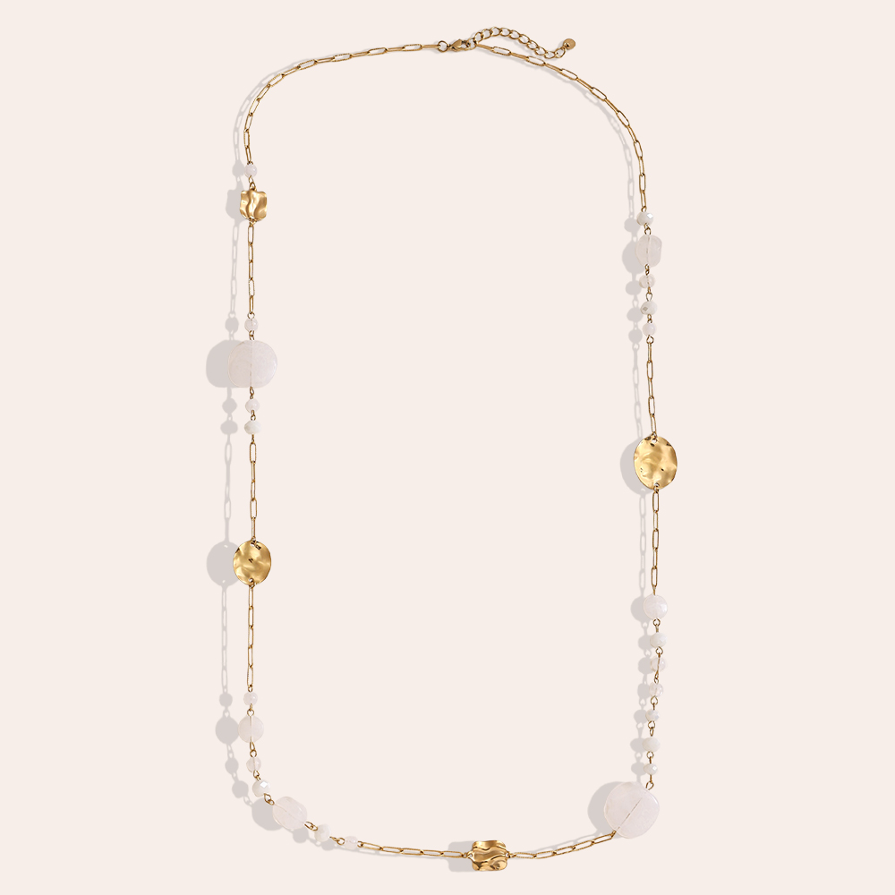 101cm crystal plate and gold plate stainless steel necklace      