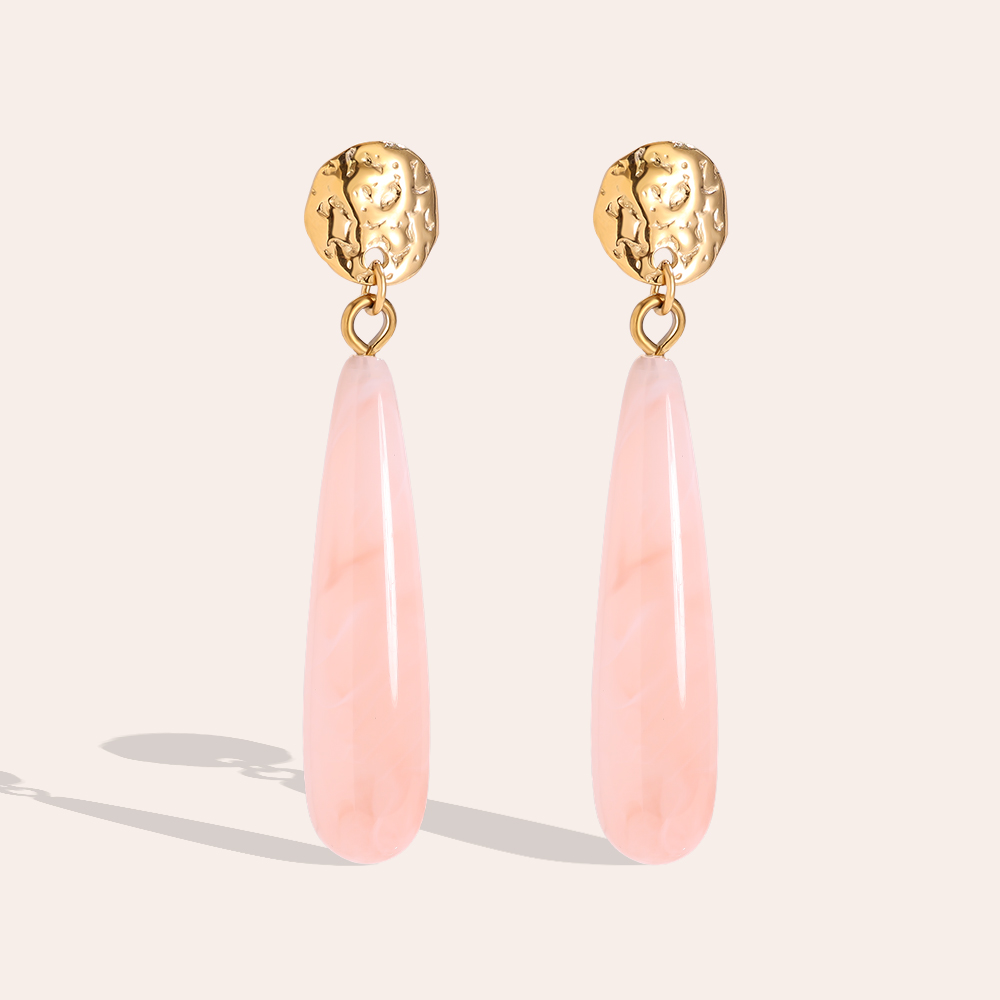 5cm Long Drop Resin Stainless Steel Earrings     