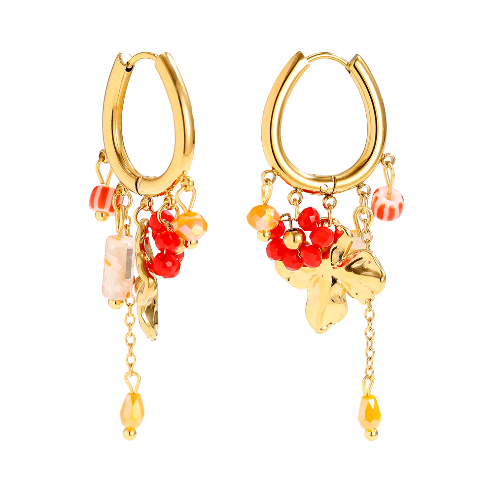 5*1.8cm flowers and colourful small beads stainless steel earrings   