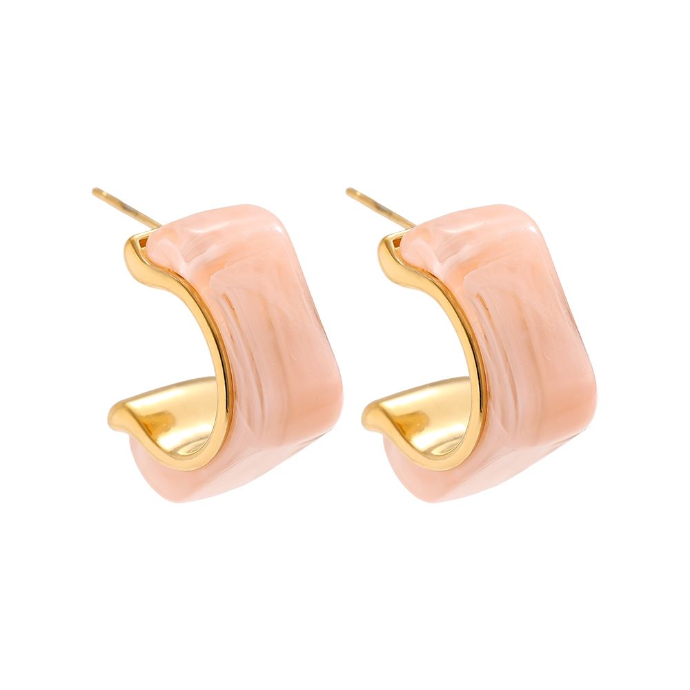 25mm Cube Half Hoop Resin Stainless Steel Earrings     