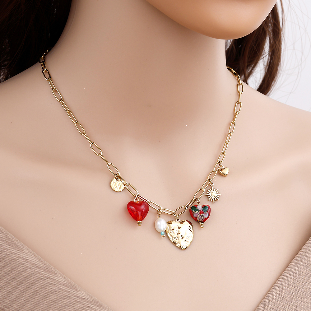 43cm Fine Various Charms stainless steel necklace     