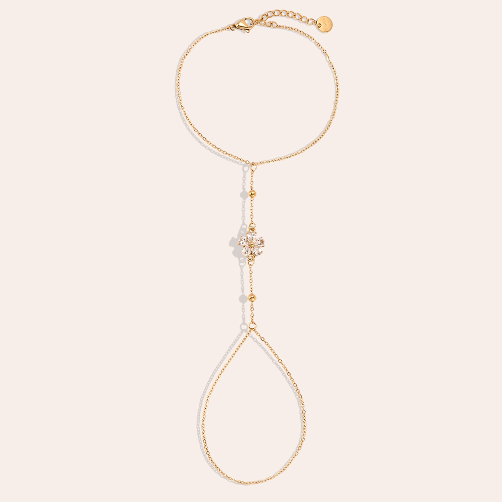 17cm zirconia flower hand chain stainless steel bracelet    