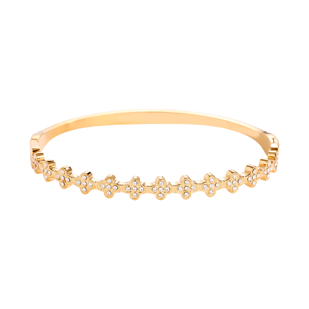 6.2cm Diameter Fancy Diamond Flower Stainless Steel Bangle      