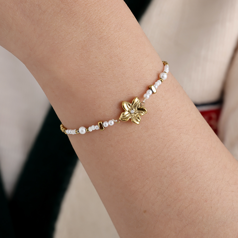 17cm Nice Flower And Pearl stainless steel bracelet     