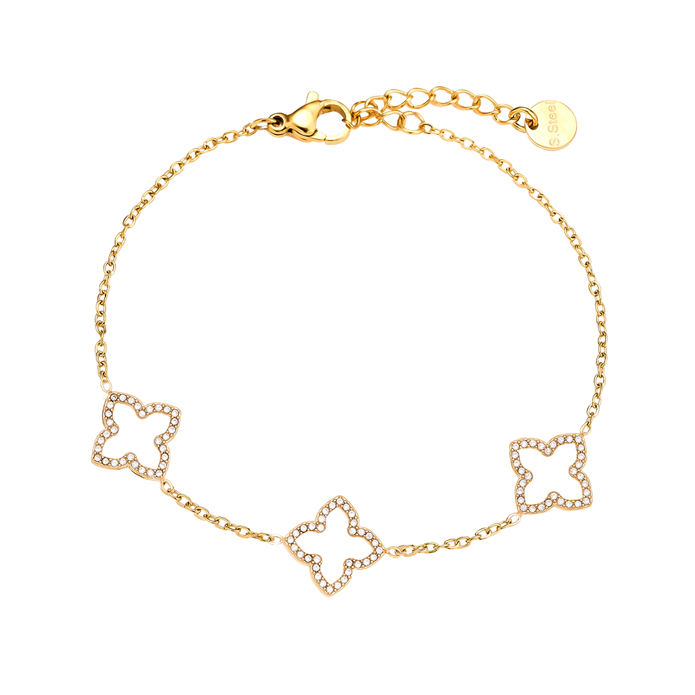 17cm Sparkling Lucky Flower stainless steel bracelet        