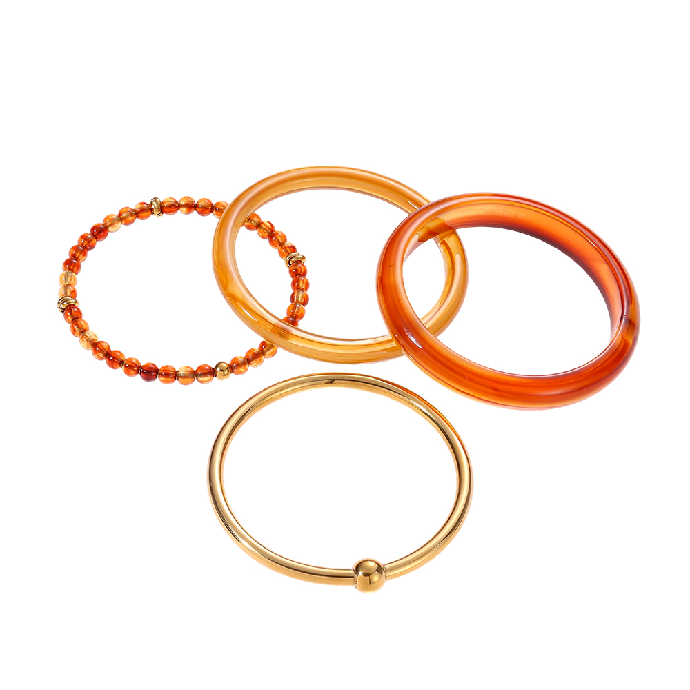 Stainless steel bangle set 6.5cm width 4 pieces acrylic 