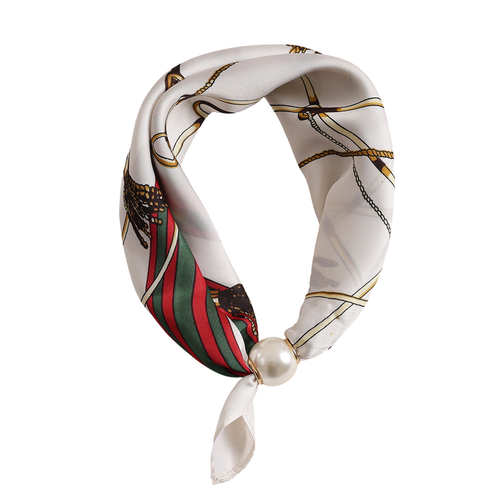 43cm chain pattern cream beaded scarf