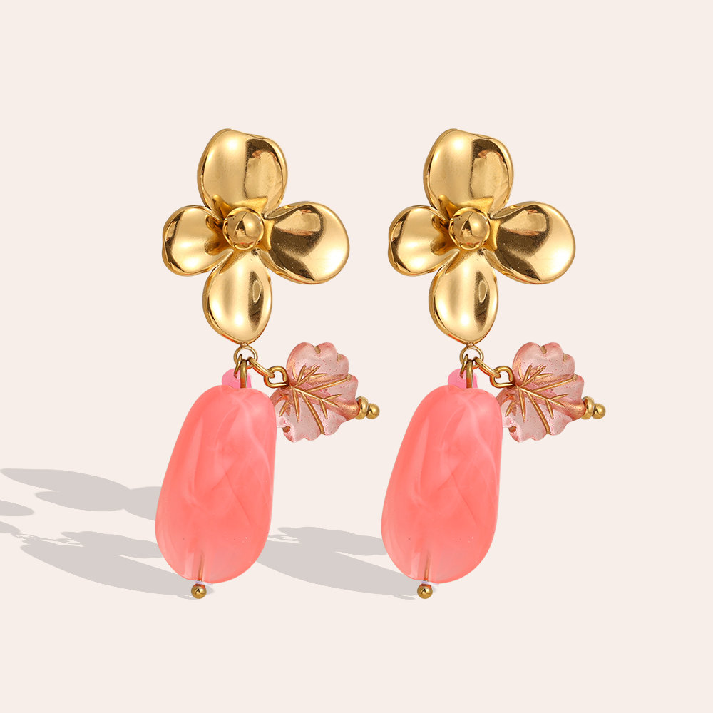 55mm Flower With Acrylic Charms Stainless Steel Earrings     