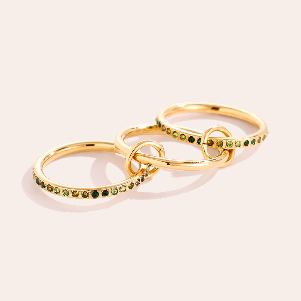 Three Layer Green Colour Gradient Diamond Stainless Steel Ring    