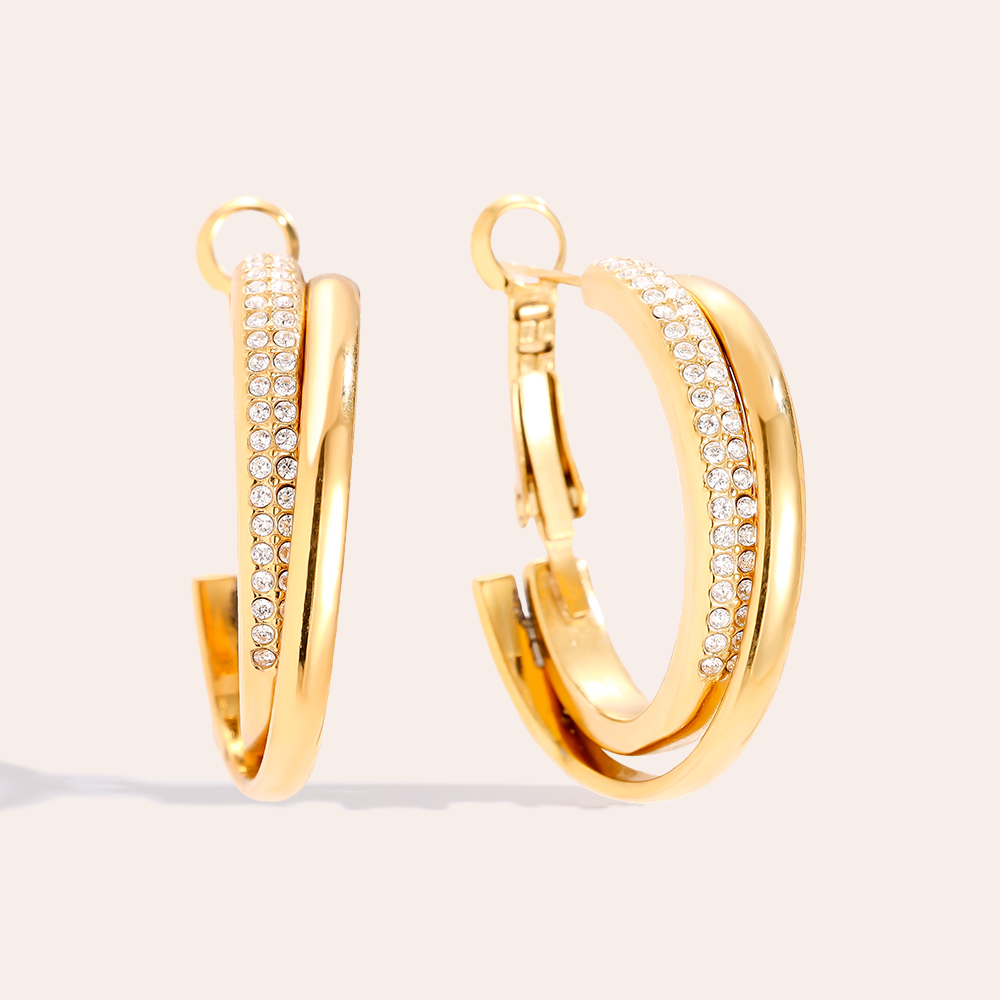 3cm Fine Diamond Hoop Stainless Steel Earrings      