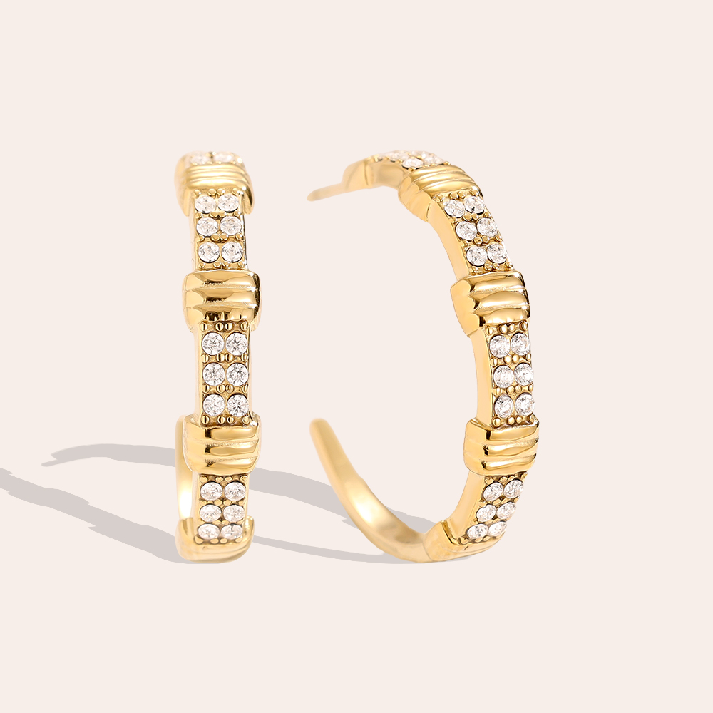 2cm Little Brikes Diamond Half Hoop Stainless Steel Earrings   