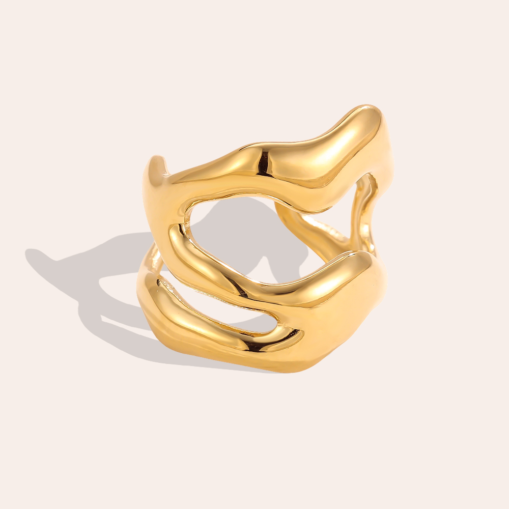 Stainless Steel Ring – Adjustable, Wide, Wavy Design