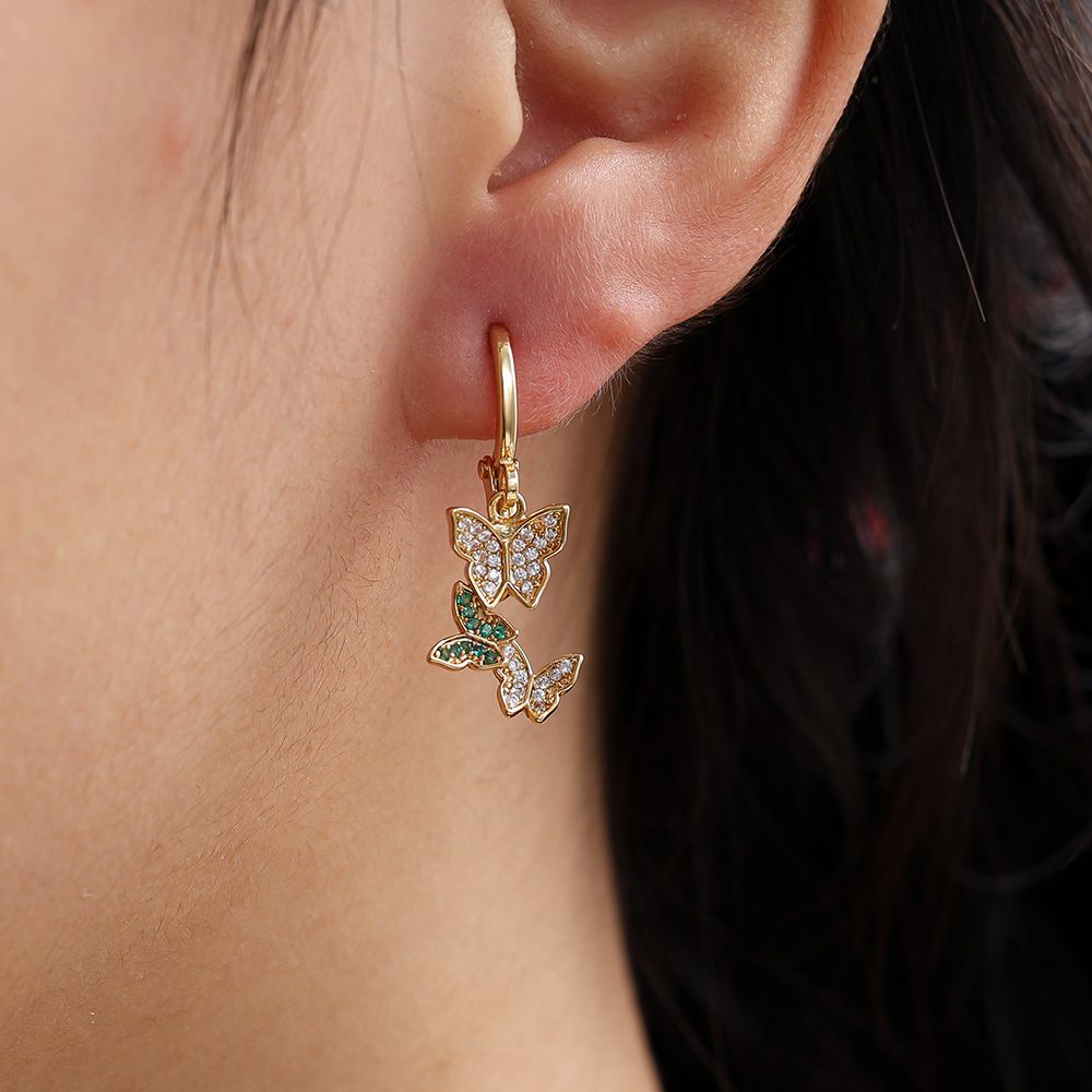 28mm Three Diamond Butterfly Gold Plated Earrings      