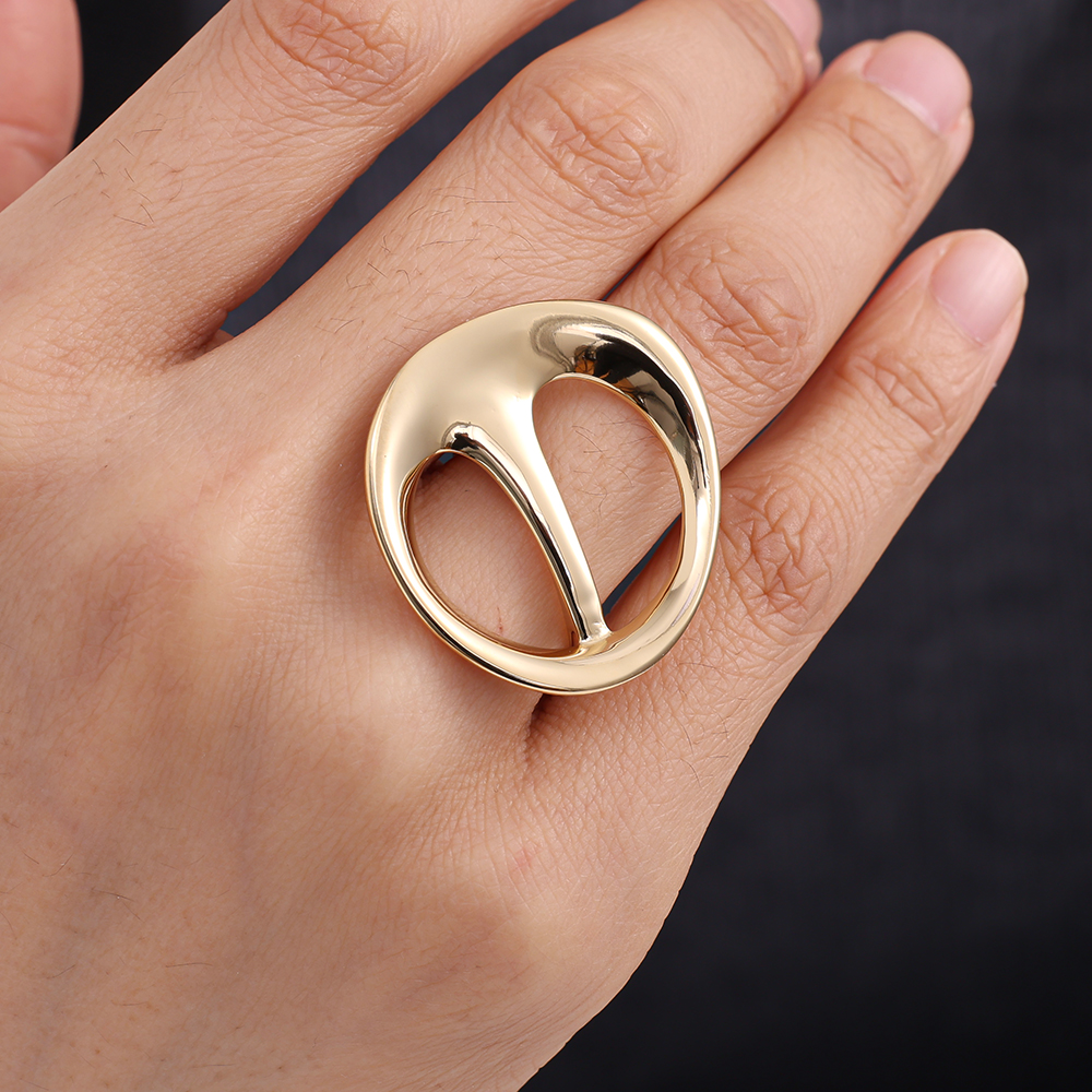 Adjustable large circle design stainless steel ring   