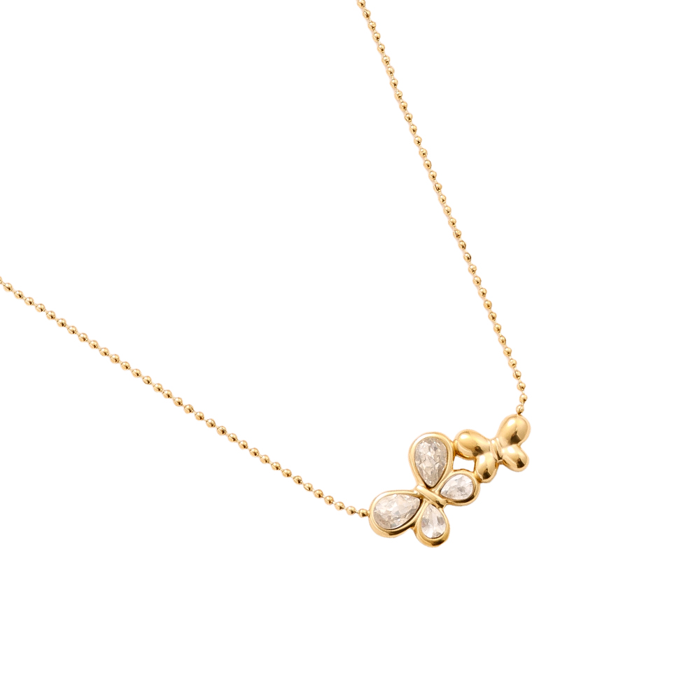40cm double rhinestone butterfly stainless steel necklace