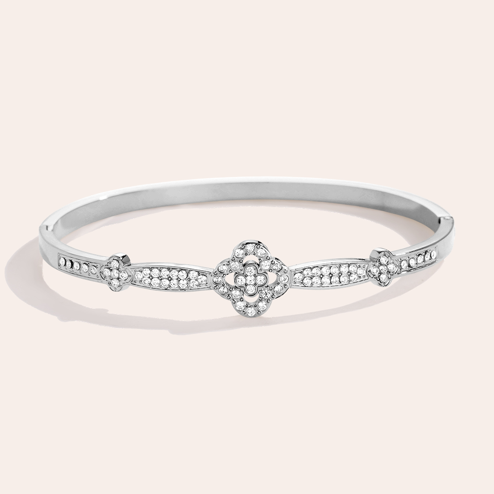 6.25cm Diameter Pro Diamond Lucky Flower Stainless Steel Bangle    