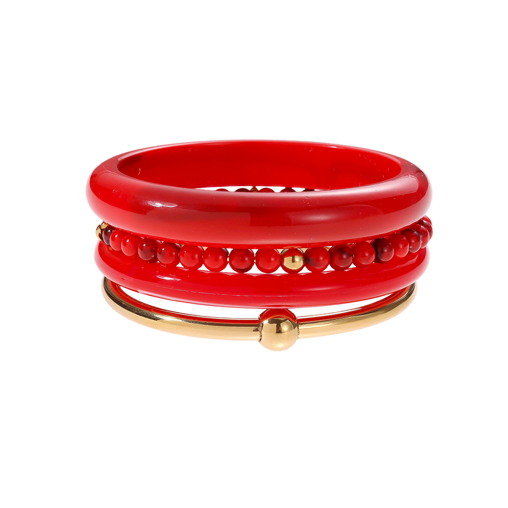 Stainless steel bangle set 6.5cm width 4 pieces acrylic 