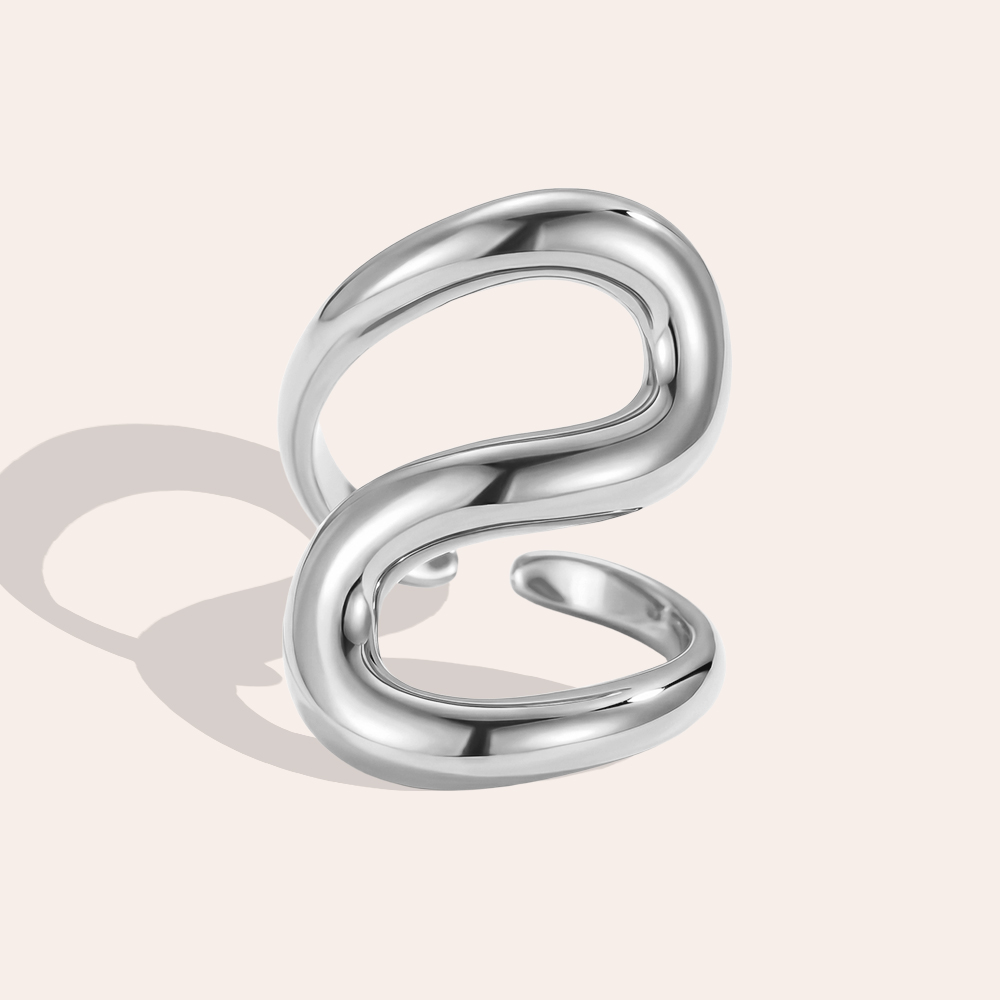 Stainless steel ring, adjustable, S-shaped