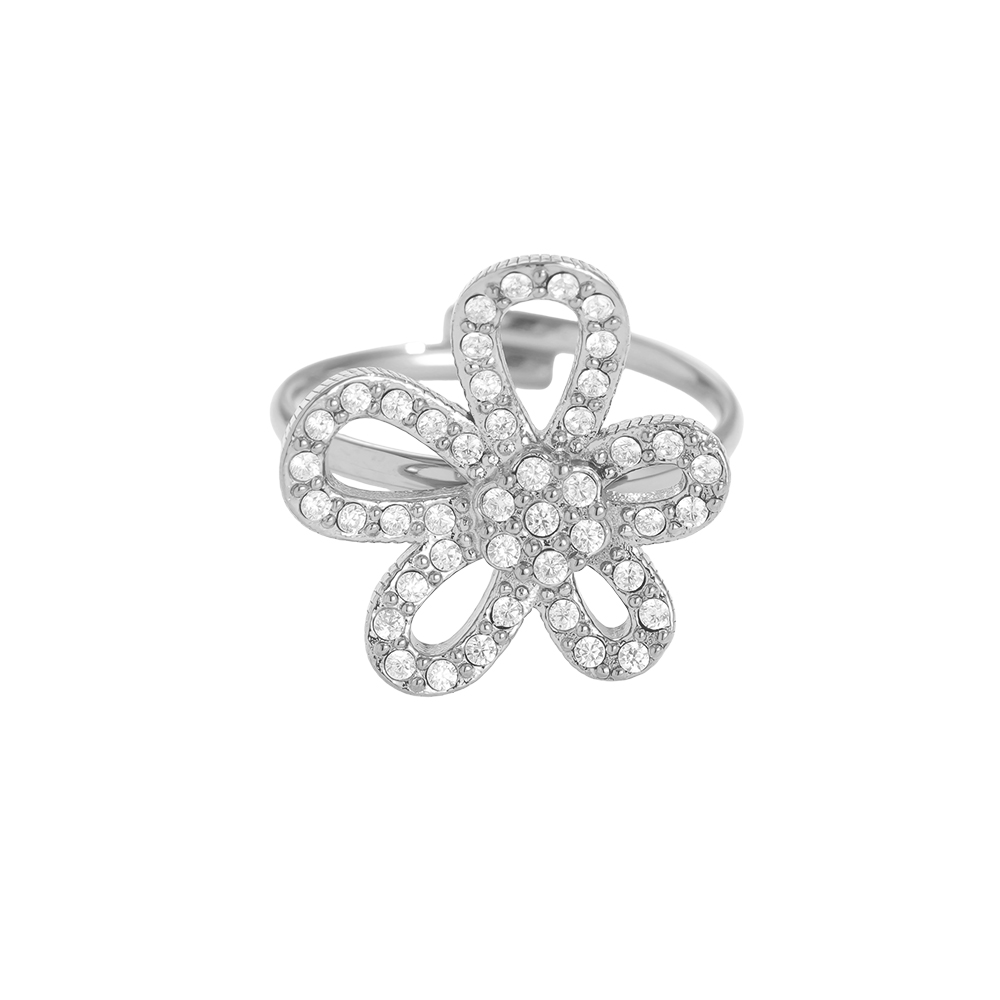 Pretty Diamond Flower Stainless Steel Ring    