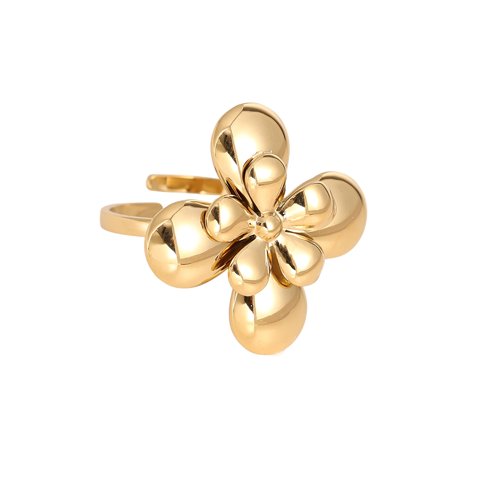 Adjustable multi-layered stainless steel flower ring 