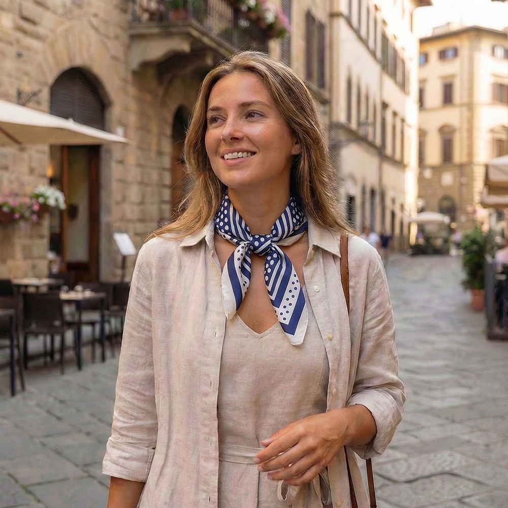 68*68cm Blue stripe dot pattern scarf