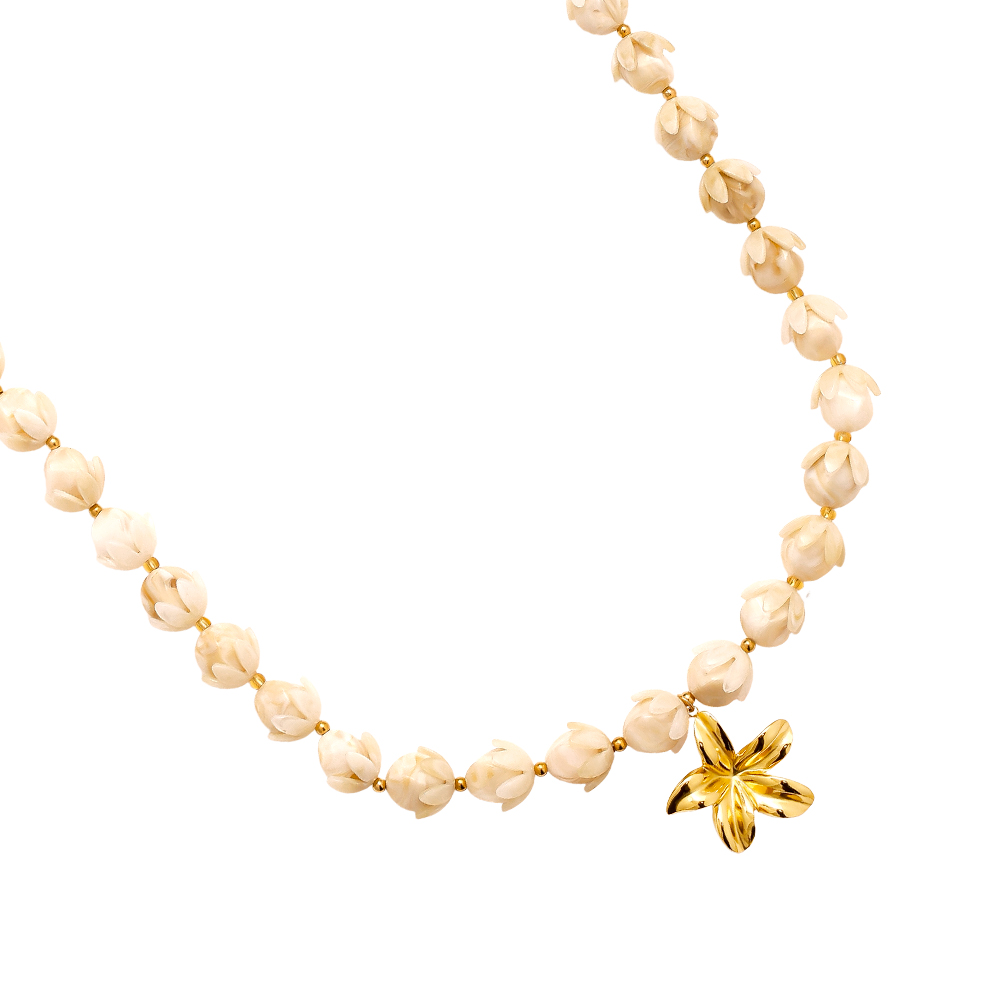 91cm Resin Flower Chain Stainless Steel Necklaces   